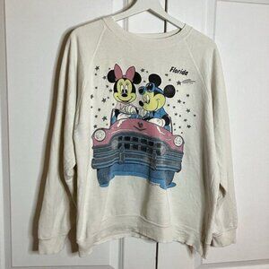 Vintage Disney Sweatshirt Mickey Minnie Car Florida Well Worn Flawed 80s 90s